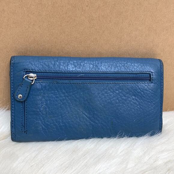 TOMMY HILFIGER Blue Pebbled Genuine Leather Flap Clutch Wallet - Picture 2 of 12